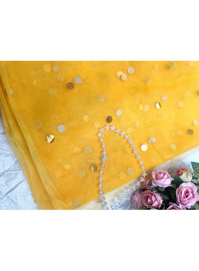 VRB DecTM 5 Mtr Multi Purpose Net Fabric Cloth Material for Decoration for Trousseau Packing, Party Hall Decoration,Gift Packing, Party Decor,Pooja Room Decoration Items (5 Mtr, Polkadot Yellow) - Image 3
