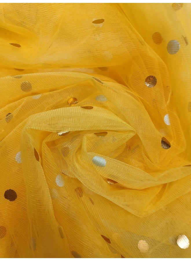 VRB DecTM 5 Mtr Multi Purpose Net Fabric Cloth Material for Decoration for Trousseau Packing, Party Hall Decoration,Gift Packing, Party Decor,Pooja Room Decoration Items (5 Mtr, Polkadot Yellow) - Image 1