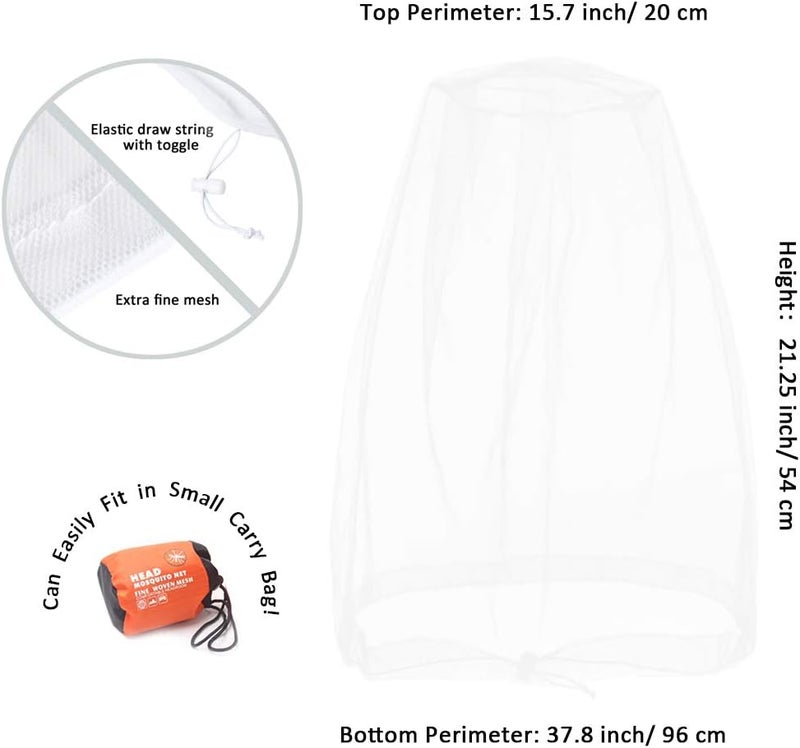 Cinvo Head Hat Bug Net Face Netting for Bugs No See Ums Insects Gnats Biting Midges from Outdoor Activities, Spacious Net Room Works Over Most Hats Comes with Free Stock Pouches- White - Image 1
