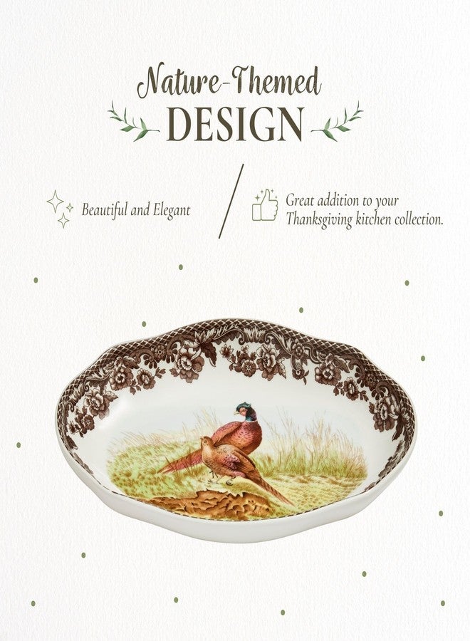 Spode Woodland Pheasant Pickle Dish - 8.5" Porcelain Tray with British Flowers Border & Scalloped Edge, Microwave, Dishwasher, Oven & Freezer Safe - Rustic Serveware for Appetizers & Sides - Image 3