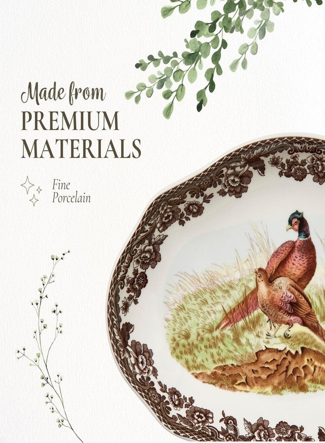 Spode Woodland Pheasant Pickle Dish - 8.5" Porcelain Tray with British Flowers Border & Scalloped Edge, Microwave, Dishwasher, Oven & Freezer Safe - Rustic Serveware for Appetizers & Sides - Image 4
