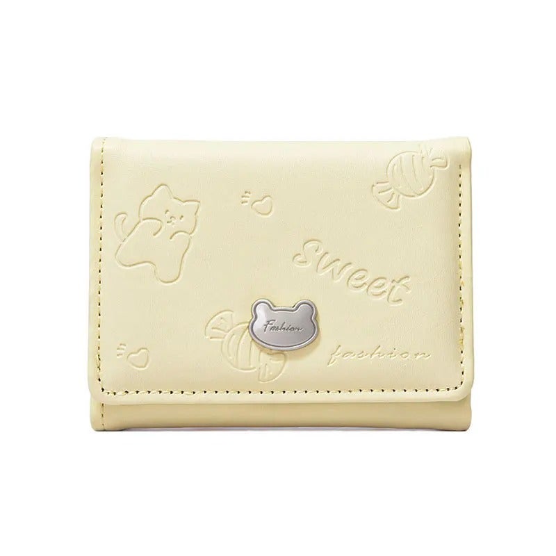 Leather Flip Wallet & Card Holder with Multiple Pockets - Yellow