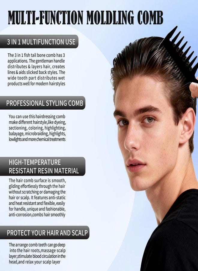 Gowwim 2 Pack Styling Comb Slicked-back Combs 3 in 1 Fish Tail Bone Shape Hair Wide for Salon Barbers - Image 3