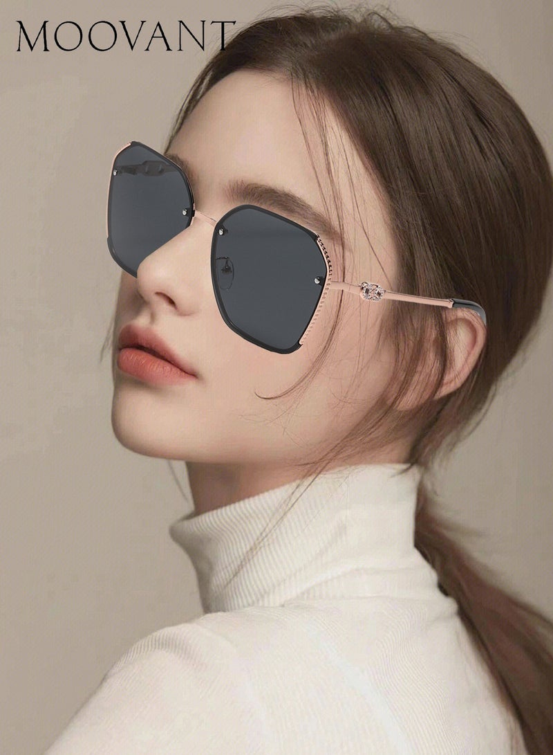 Moovant نظارات شمسية فاخرة وعصرية للنساء حماية UV400 إطار مربع متميز تعديل شكل الوجه مكياج مجاني نظارات شمسية للقيادة، في الهواء الطلق، السفر - Image 1