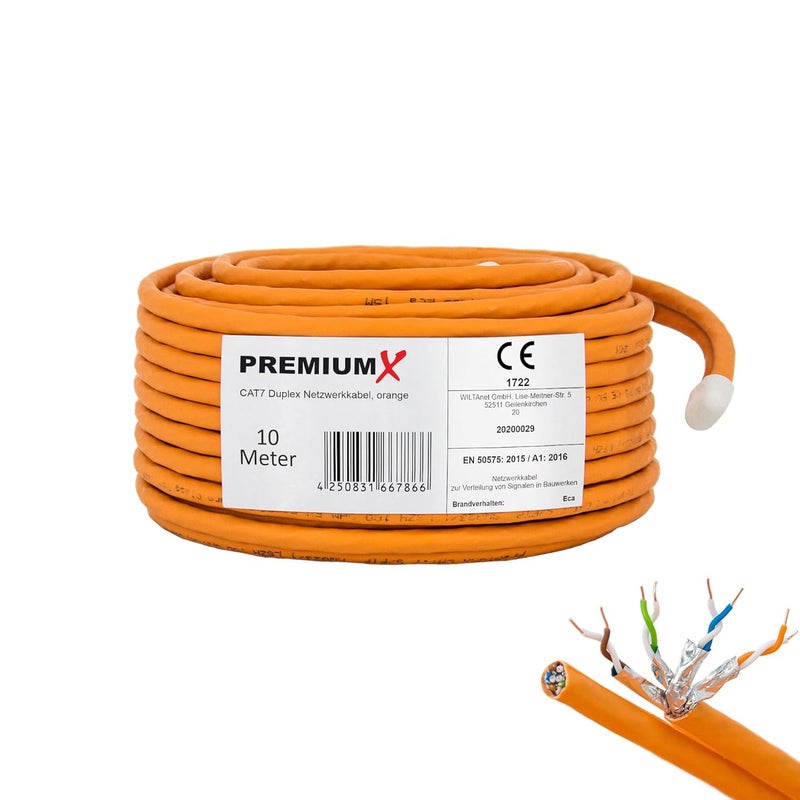 PremiumX CAT 7 Network Cable 10 m LAN Cable Duplex Copper Cable Ethernet Data Cable S/FTP PiMF PoE Eca Cat7 Installation Cable for Effortless Installation - Image 1