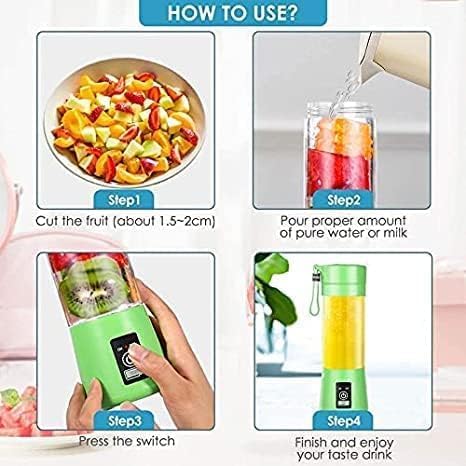 Rensom ECommerce 2USB Portable Rechargeable Electric USB 6 Blades Juice Cup Maker Juicer Bottle Blender Grinder Fruit Mixer Bottle for Home and Travel 380 ml Multi color - Image 4