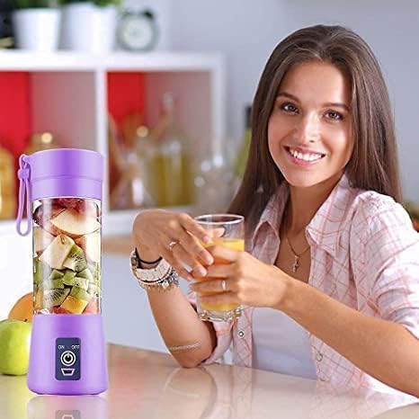 Rensom ECommerce 2USB Portable Rechargeable Electric USB 6 Blades Juice Cup Maker Juicer Bottle Blender Grinder Fruit Mixer Bottle for Home and Travel 380 ml Multi color - Image 3