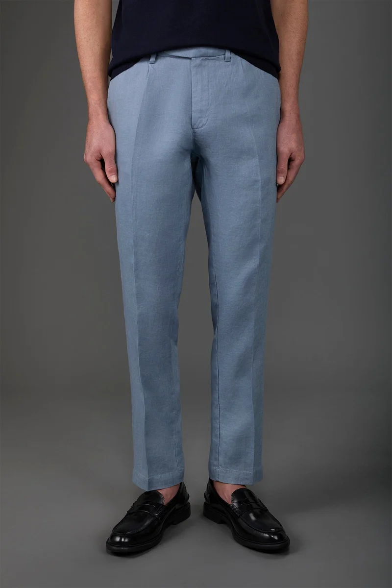 Men's trousers with two small pleats and concealed button - Cerulean