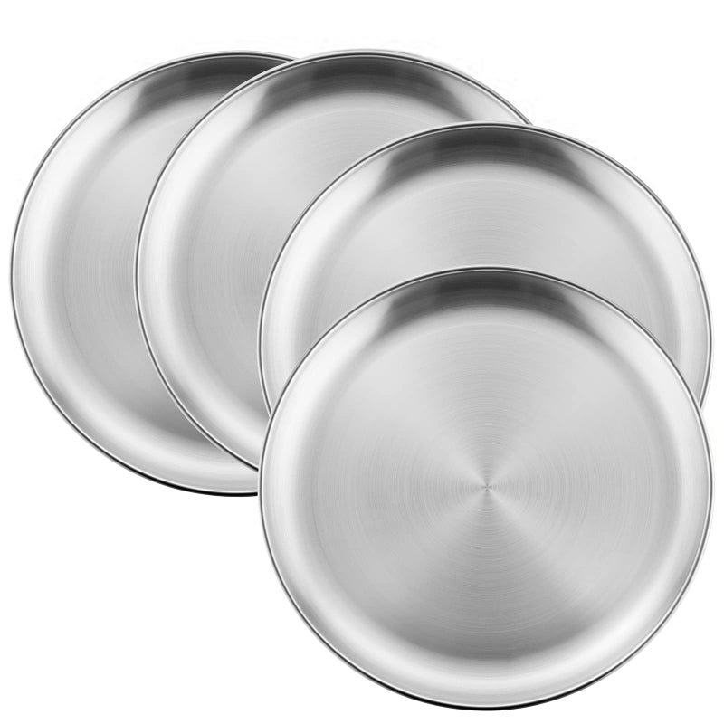 HaWare 4Piece 188 Stainless Steel Plates Metal 304 Dinner Dishes for Kids Toddlers Children 10 Inches Feeding Serving Camping Plates Reusable and Dishwasher Safe