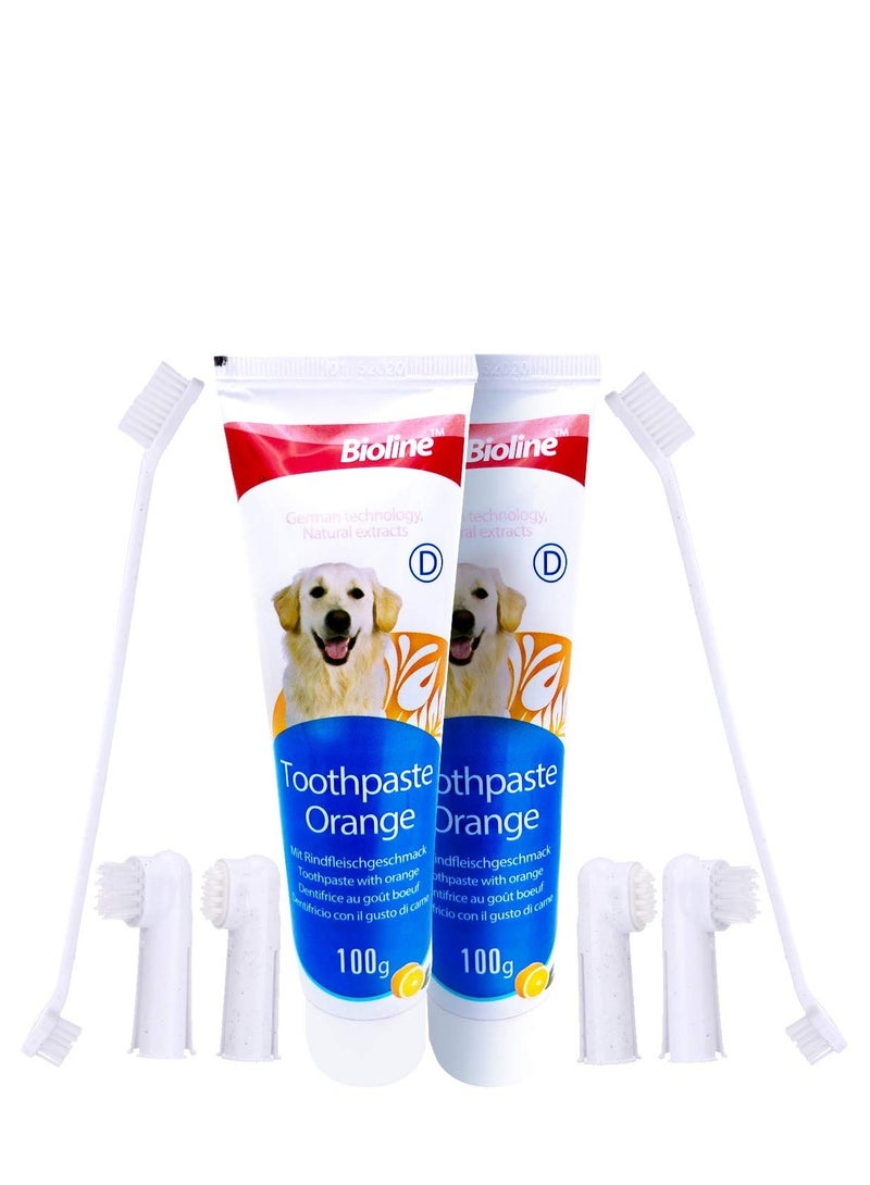 Bioline Dental Care Set Orange Flavor Toothpaste And Toothbrush Pet Oral Teeth Cleaning Set 2X100g - Image 1