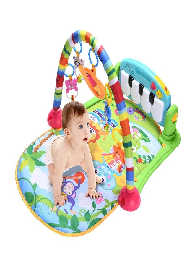 YUJASV Baby Play Mat Gym & Fitness Rack with Hanging Rattles Lights & Musical Keyboard Mat Piano for 0 to 36 Month Age Infants and Toddlers - Image 1