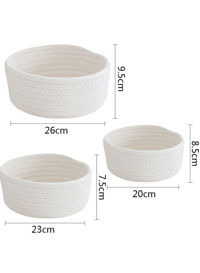 GUSGU 3pcs Cotton Rope Baskets, Small Woven Storage Basket for Bathroom Shelve Nursery Organizing Bins Organizer for Toys, Towels, Cosmetics, Jewelry and other Small Items White - Image 2