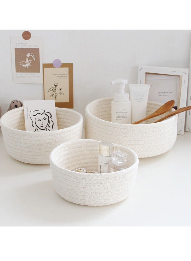 GUSGU 3pcs Cotton Rope Baskets, Small Woven Storage Basket for Bathroom Shelve Nursery Organizing Bins Organizer for Toys, Towels, Cosmetics, Jewelry and other Small Items White - Image 3