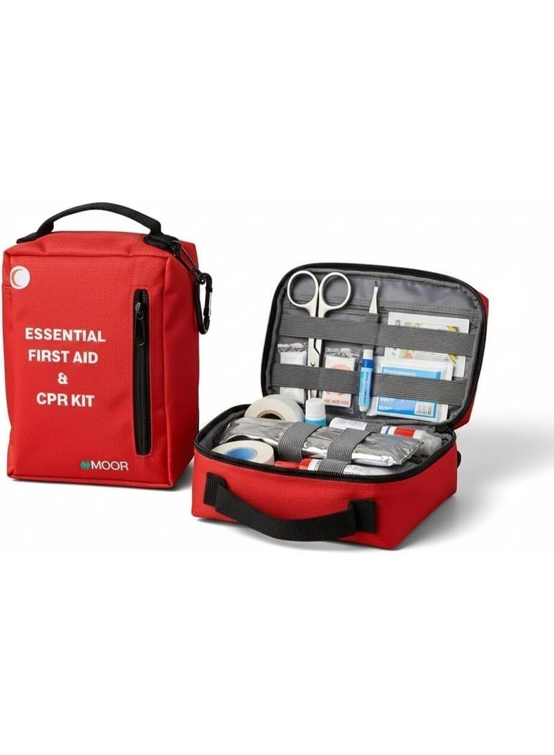 MOOR Essential First Aid & CPR Kit – Complete Red Emergency Medical Kit with Bandages, Gauze, Gloves & Supplies for Home, Car, Office & Outdoor - Image 3