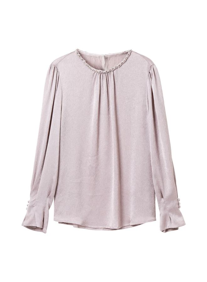 Yanyee Design-inspired Women's Top, Early Autumn Loose Round Neck Elegant Long-sleeve Blouse For Women, Gray, S - Image 4