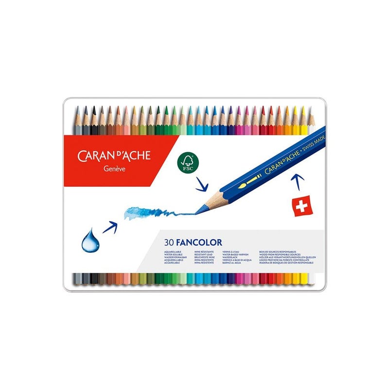 Caran d'Ache Fancolor Color Pencils, 30 Colors - Image 1