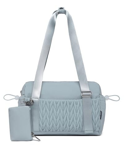 BAVERGE Small Gym Bag for Women Quilted Mini Tote with Wet Compartment and Coin Purse Cute Duffle Bag for Girls Workout Sport TravelLight Blue - Image 1