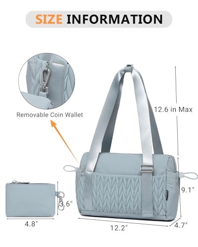 BAVERGE Small Gym Bag for Women Quilted Mini Tote with Wet Compartment and Coin Purse Cute Duffle Bag for Girls Workout Sport TravelLight Blue - Image 3