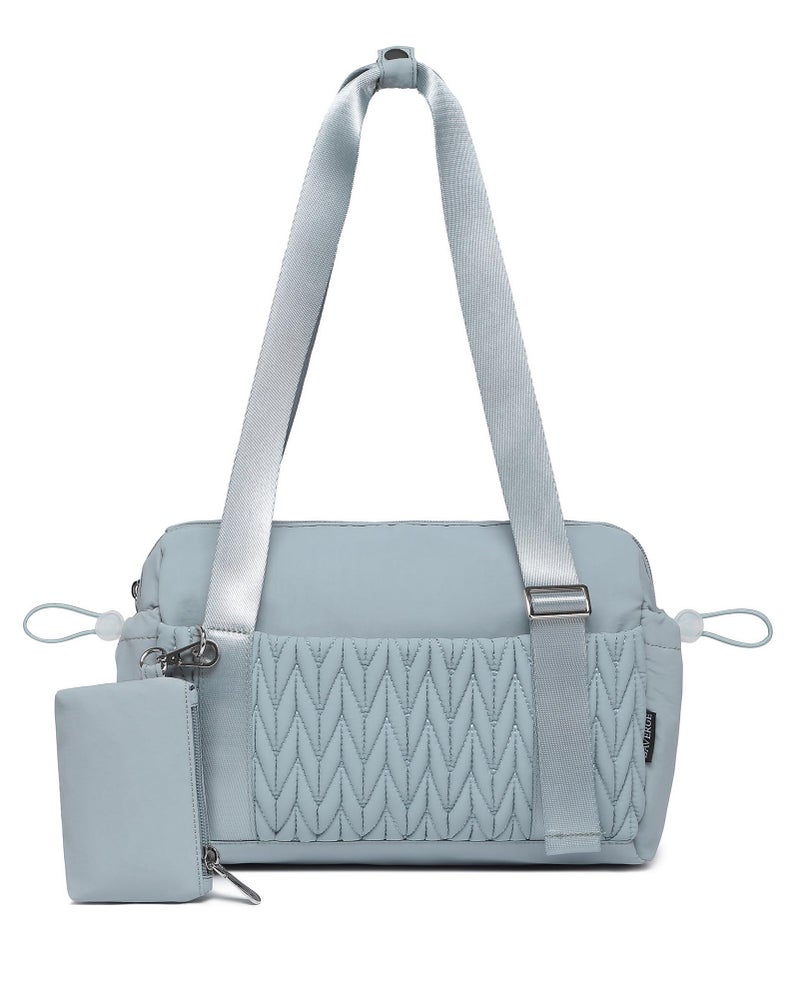 BAVERGE Small Gym Bag for Women Quilted Mini Tote with Wet Compartment and Coin Purse Cute Duffle Bag for Girls Workout Sport TravelLight Blue - Image 2