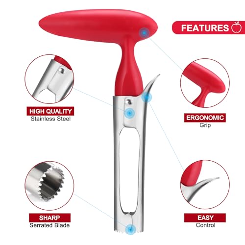SCHVUBENR Premium Apple Corer Tool - Easy to Use and Clean - Sturdy Apple Core Remover with Sharp Serrated Blades - Stainless Steel Corers for Apple and Pear - Core Fruits with Ease(Red) - Image 3