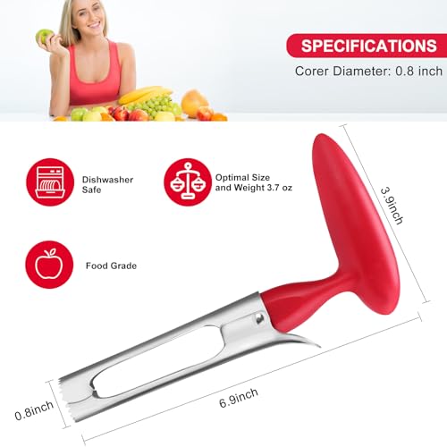 SCHVUBENR Premium Apple Corer Tool - Easy to Use and Clean - Sturdy Apple Core Remover with Sharp Serrated Blades - Stainless Steel Corers for Apple and Pear - Core Fruits with Ease(Red) - Image 2