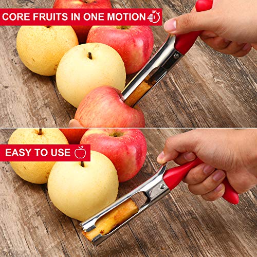 SCHVUBENR Premium Apple Corer Tool - Easy to Use and Clean - Sturdy Apple Core Remover with Sharp Serrated Blades - Stainless Steel Corers for Apple and Pear - Core Fruits with Ease(Red) - Image 5
