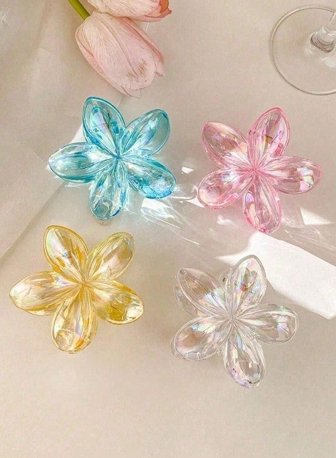 KARDIFF Transparent Glossy Flower Hair Claw Clips - Multicolor Pack of 4, Stylish Hair Ornaments for Women & Girls (Color may vary) - Image 2