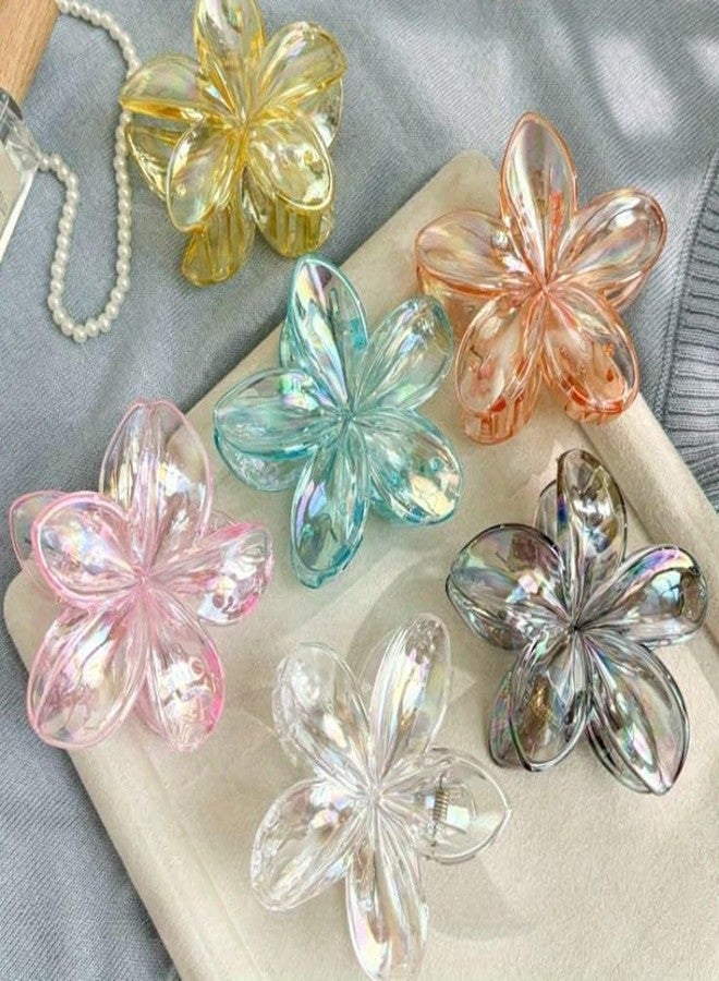 KARDIFF Transparent Glossy Flower Hair Claw Clips - Multicolor Pack of 4, Stylish Hair Ornaments for Women & Girls (Color may vary) - Image 1