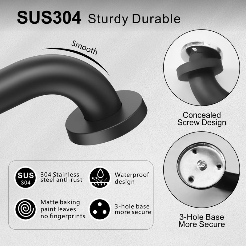 MAICOBI 12" Stair Handrail, Wall-Mounted Safety Grab Bar for Indoor & Outdoor Steps, Rustic Pipe Design, Black (2 Pack) - Image 3