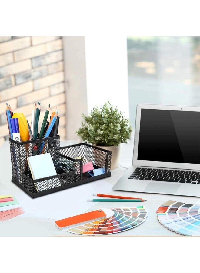Black Metal Desk Organizer with 3 Storage Compartments for Pens and Papers - Image 2