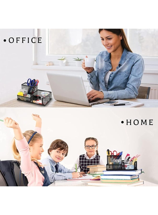 Black Metal Desk Organizer with 3 Storage Compartments for Pens and Papers - Image 5