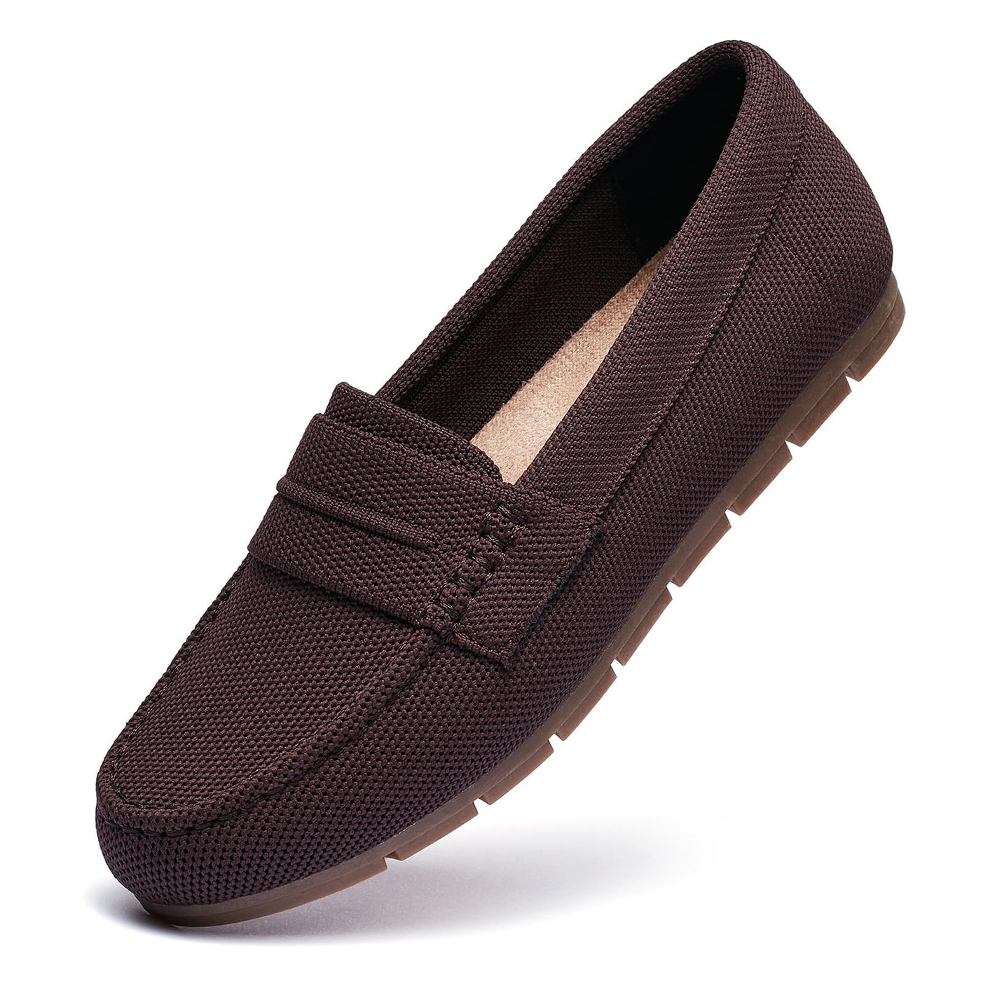 Cvistpieo Loafers for Women Comfortable Dressy Casual Work Flats Lightweight & Breathable Slip On Walking Shoes Knit Coffee Brown Size 8