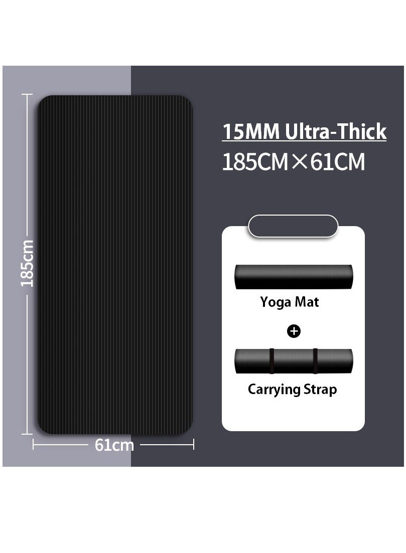 Primozu FIT Ultra-Thick Yoga Matte – 1,6 Cm Dick, 183 X 61 Cm, Schwarz, Mit Tragegurt