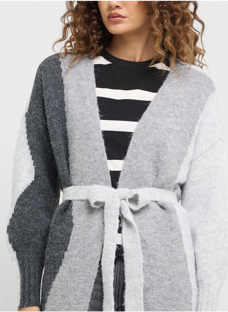 ONLY Colorblock Tie Detail Cardigan  - Image 3
