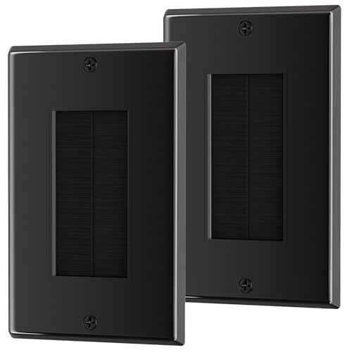 LEENUE Brush Wall Plate, Single Gang Wall Plate Cable Pass Through for Low Voltage Wires, Cord Hider for Wall Mount TV, 2-Pack, Black - Image 1