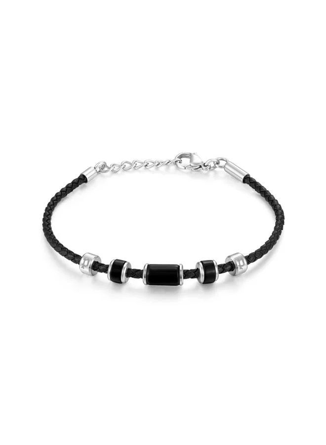 POLICE Bullion Men's Black Leather with Onyx Beads Bracelets