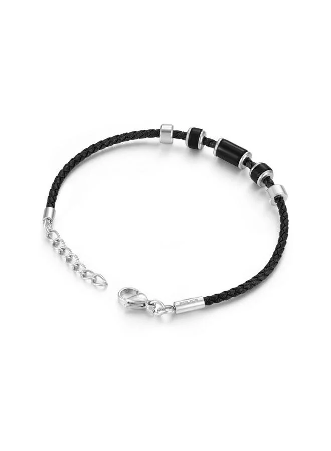 POLICE Bullion Men's Black Leather with Onyx Beads Bracelets