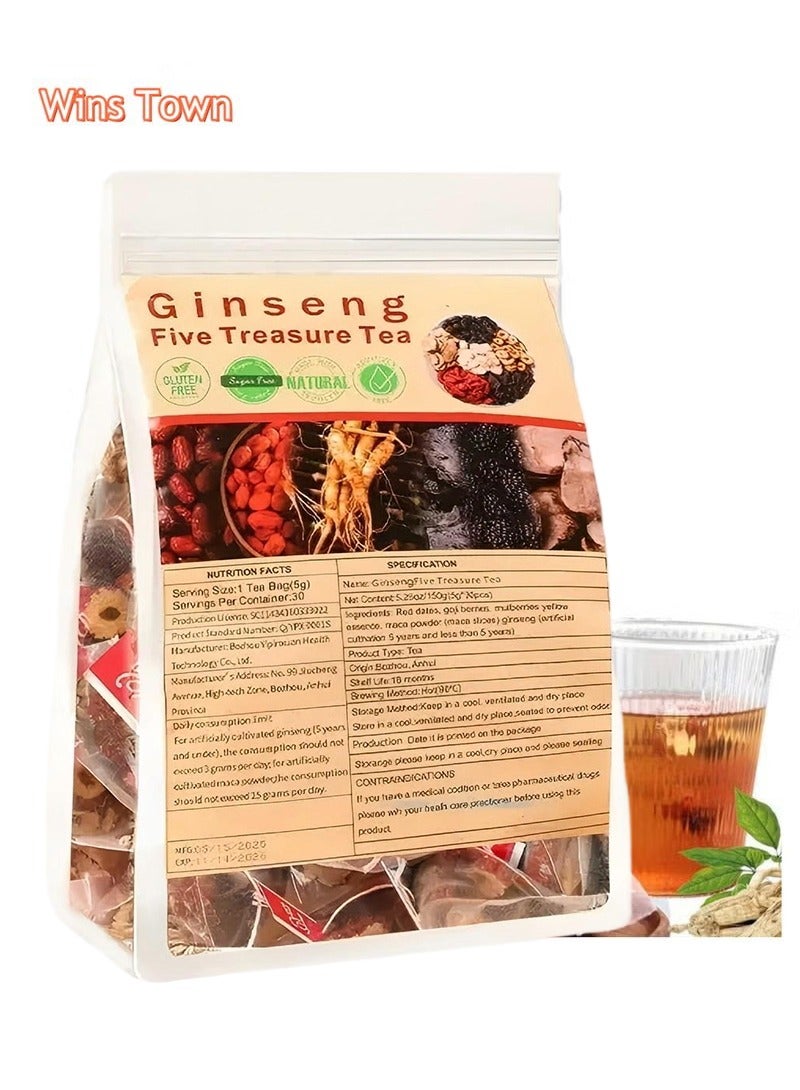 Wins Town Ginseng Five Treasure Tea，Natural Raw Materials Such as Red Dates, Wolfberries, Mulberries, Astragalus, Ginseng, etc.5g*20 - Image 1