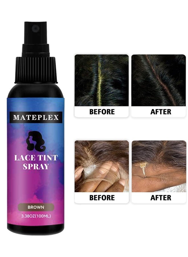 MATEPLEX Lace Tint Spray For Wigs Natural Brown Root Touch Up Hair Spray Long Lasting Fast Drying Lace Melt Spray Concealer For Hair Wigs Finishing Edge Control For Women Toupees Hairpieces (Brown - 100ML) - Image 1