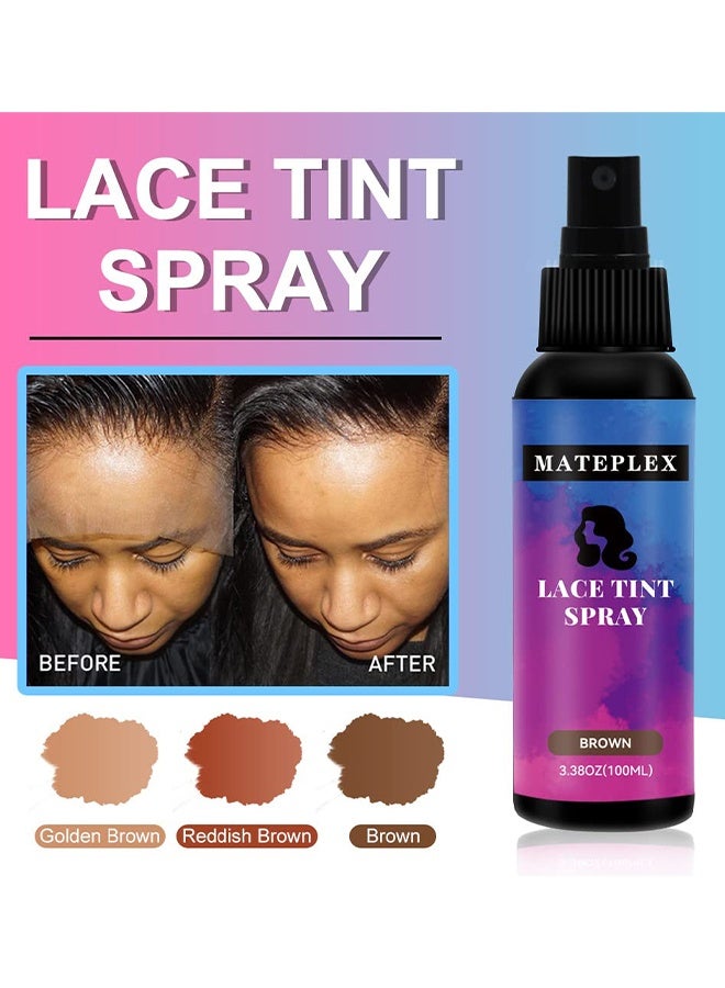 MATEPLEX Lace Tint Spray For Wigs Natural Brown Root Touch Up Hair Spray Long Lasting Fast Drying Lace Melt Spray Concealer For Hair Wigs Finishing Edge Control For Women Toupees Hairpieces (Brown - 100ML) - Image 2
