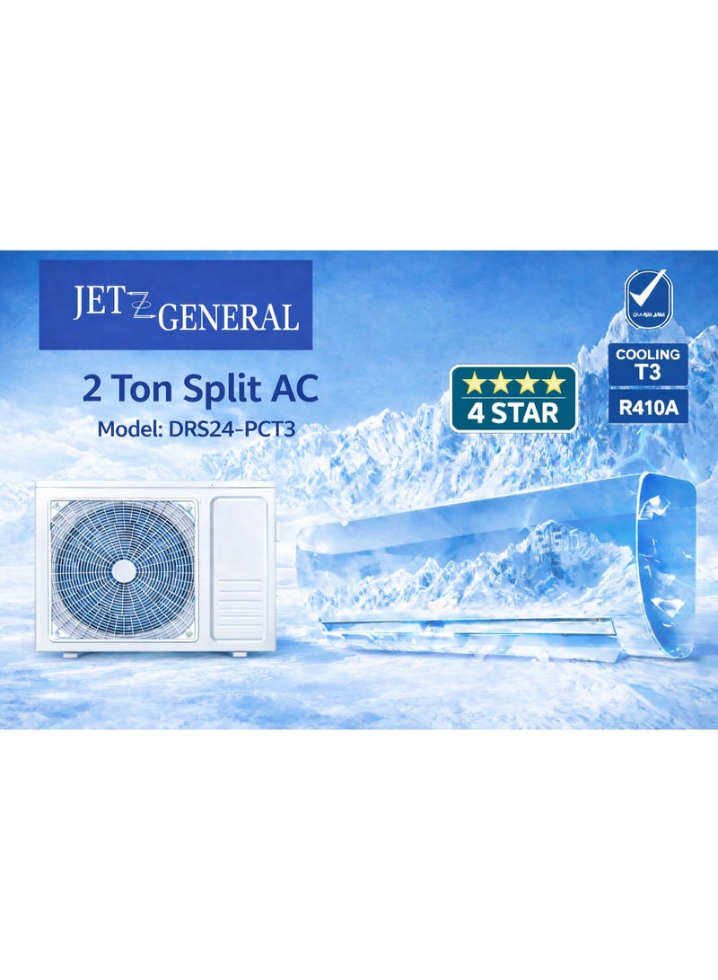 Jet General 2 Ton Split Air Conditioner 24000 BTU 4 Star Rotary Compressor R410A White | Model DRS24-PCT3 - Image 1