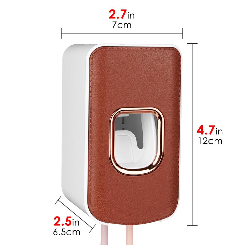 LUEXBOX 2 Slot Plastic Toothbrush Holder And Toothpaste Dispenser Wall Mounted  Automatic Toothpaste Squeezer  2 In 1 Tooth Brush Toothpaste Organizer For Shower (Brown) - Image 4