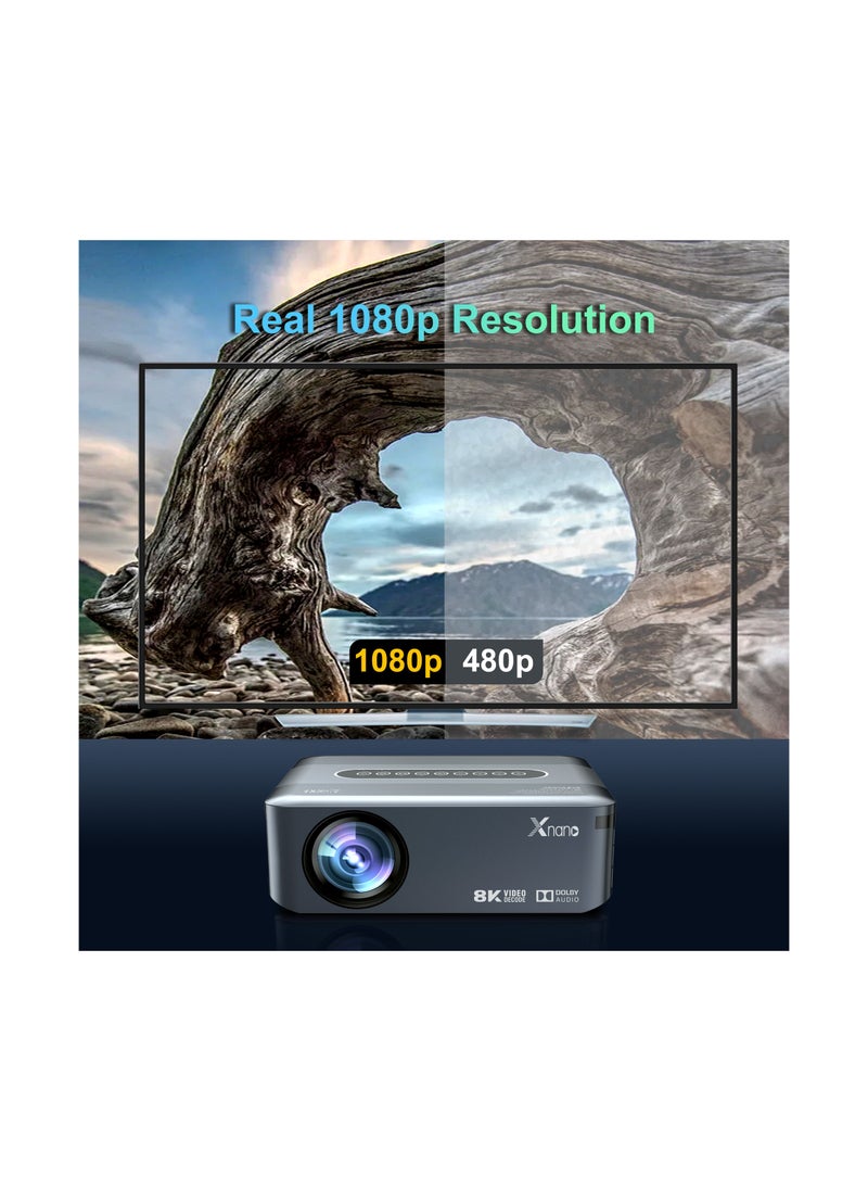 Generic - Smart Projector AI Intelligence Wireless Projector Portable Ultra HD 8K 1080P Resolution 12000 Lumens Dual Band WiFi Grey - Image 1
