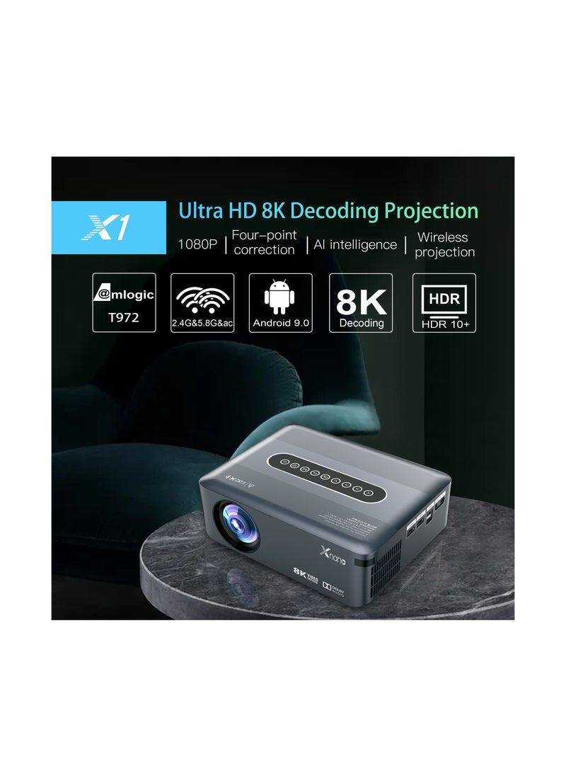 Generic - Smart Projector AI Intelligence Wireless Projector Portable Ultra HD 8K 1080P Resolution 12000 Lumens Dual Band WiFi Grey - Image 1