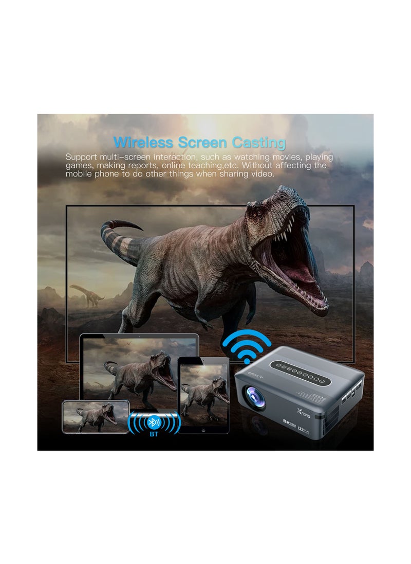 Generic - Smart Projector AI Intelligence Wireless Projector Portable Ultra HD 8K 1080P Resolution 12000 Lumens Dual Band WiFi Grey - Image 1