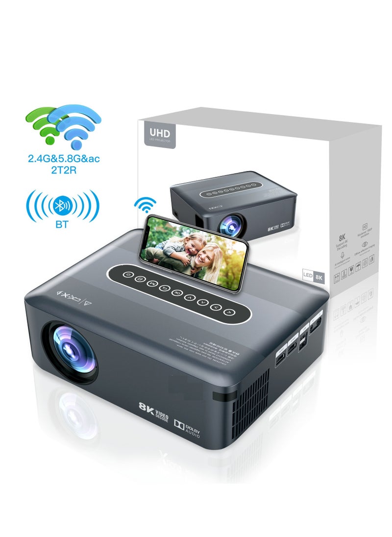Generic - Smart Projector AI Intelligence Wireless Projector Portable Ultra HD 8K 1080P Resolution 12000 Lumens Dual Band WiFi Grey - Image 1