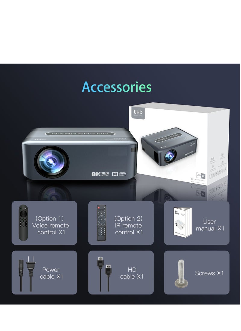 Generic - Smart Projector AI Intelligence Wireless Projector Portable Ultra HD 8K 1080P Resolution 12000 Lumens Dual Band WiFi Grey - Image 1