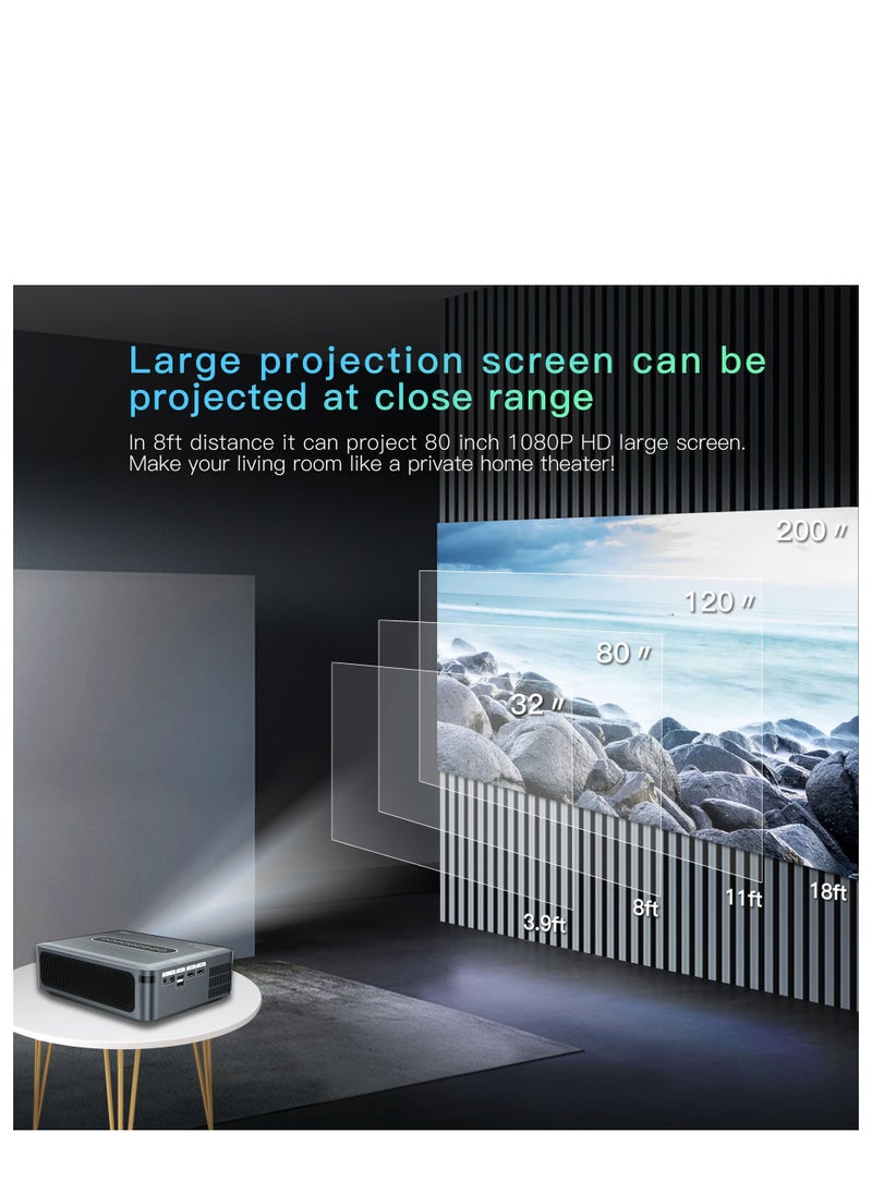 Generic - Smart Projector AI Intelligence Wireless Projector Portable Ultra HD 8K 1080P Resolution 12000 Lumens Dual Band WiFi Grey - Image 1