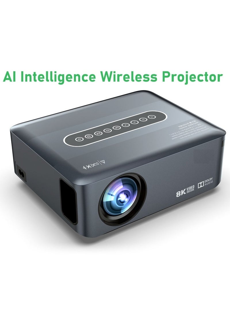 Generic - Smart Projector AI Intelligence Wireless Projector Portable Ultra HD 8K 1080P Resolution 12000 Lumens Dual Band WiFi Grey - Image 1
