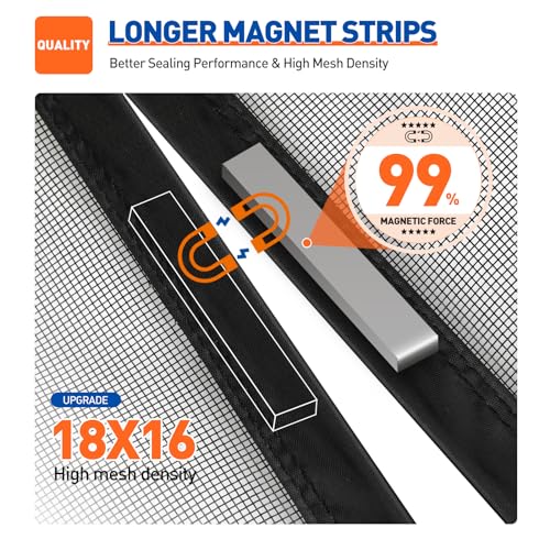 MAGZO Magnetic Screen Door Fit Door Size 36 x 96 Inch, Screen Size 38" x 97" Strong Magnet Door Mesh with Reinforced Hook & Loop for Patio Door, Front Door, Doorway, Black - Image 3